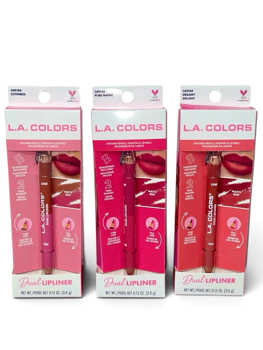 L.A. COLORS Dual Lipliner Trio - Brown, Pink, Coral Bundle